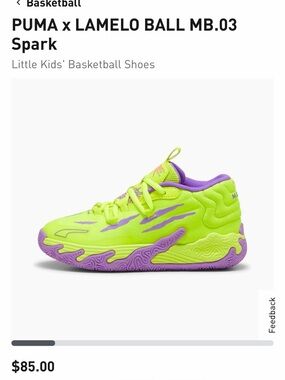 Puma Kids' MB.03 Spark Sneakers in Neon Green and Purple